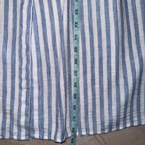 Blue and White stripe shirt dress midi with tan belt size medium 6-8 - Picture 8 of 13